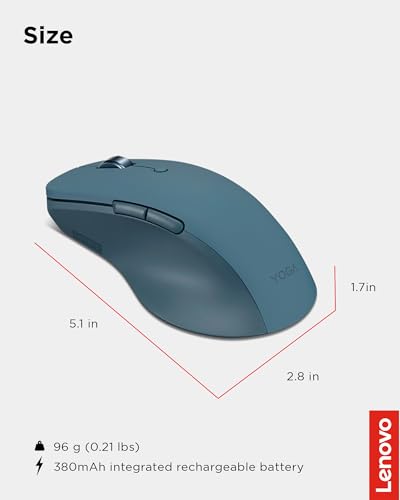 Lenovo Yoga Pro Mouse, Bluetooth, USB-C Rechargable, Dual Mode Bluetooth, 6 Button, Right Handed Design, Ergonomic Design,...