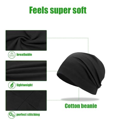 Lightweight Cotton Beanie, Breathable Thin Sleep Hats, Skull Caps for Running Cycling Hiking Fishing
