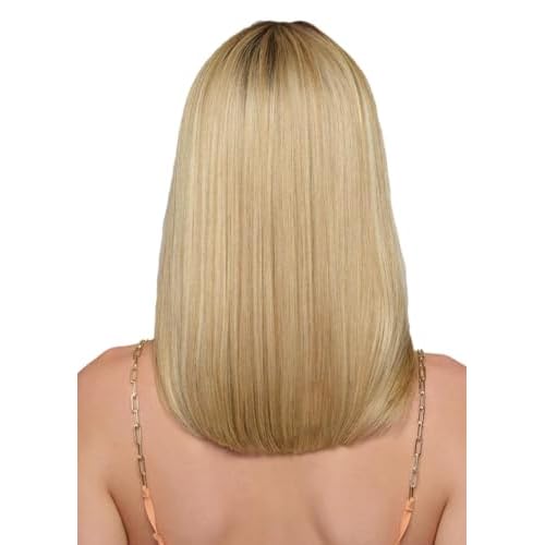 Hairuwear Hairdo Sleek For The Week Straight Asymmetrical Shoulder Length Wig, Average Cap, SS14/88 Rooted Golden Wheat