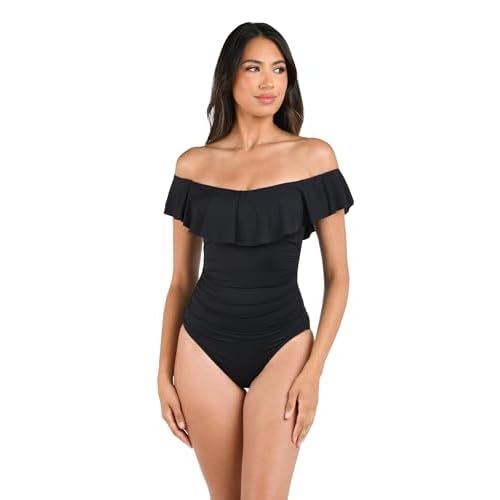 La Blanca Women's One Piece Swimsuit Off Shoulder Ruffle Island Goddess Bathing Suit