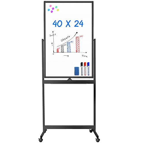 maxtek Magnetic Mobile White Board, 40 x 24 Double Sided Dry Erase Board Rolling Whiteboard, Aluminum Frame Standing White...