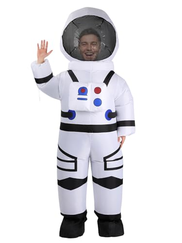 ROC PARTY Adults Inflatable Astronaut Costume, Funny Blow Up Spacesuit Cosplay Outfit, Unique Christmas Gift for Men Women