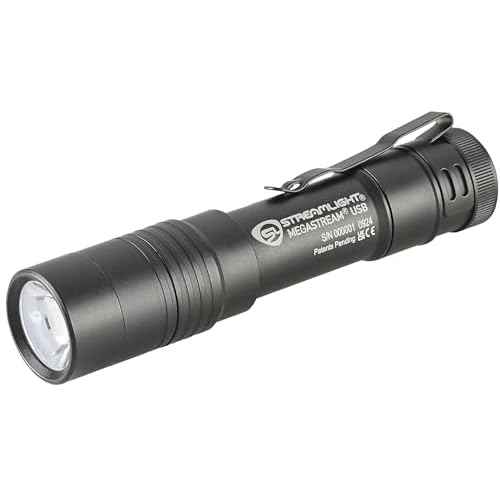 Streamlight 66210 MegaStream USB 1800-Lumen 26000-Candela Rechargeable EDC Flashlight Includes Rechargeable Battery, USB-C Cable, and Holster, Black