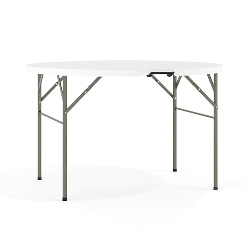 Flash Furniture Freeman 4' Round Plastic Folding Table with Carrying Handle, Plastic Foldable Table for Indoor/Outdoor Eve...