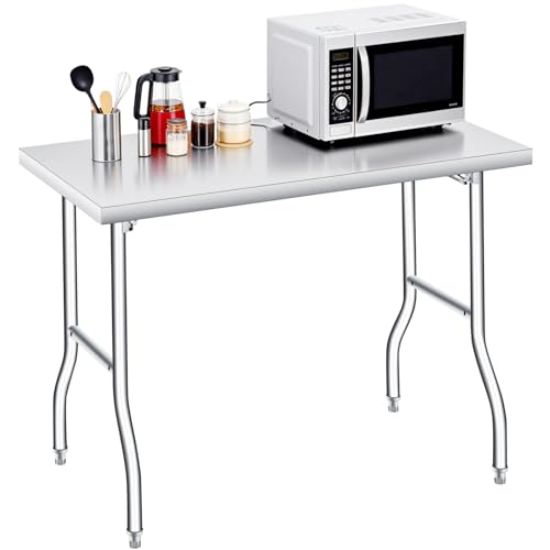 Folding Stainless Steel Table, 48x30 in, 400 LB Capacity, Heavy Duty Metal Foldable Prep/Work Table, No Assembly, Portable...
