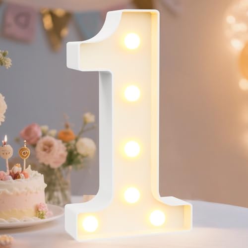 Pooqla Decorative Led Light Up Number Letters, White Plastic Marquee Number Lights Sign Party Wedding Decor Battery Operat...