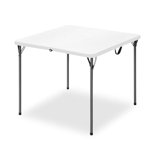 34" Square Folding Table for 4 Person, 330lbs Weight Capacity Foldable Table with HDPE Tabletop & Heavy-Duty Steel Legs, L...