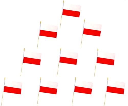 10 Pack Poland Flags -PL Handheld Flag- 5x8 in,Polish Mini Flag. Suitable For Party Decorations, Store Displays, Bar Decor...