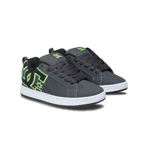DC Men's Court Graffik Skate Sneaker Shoe, Grey/Black/Green, 8