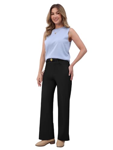 IPMQ Women's Straight Wide Leg Dress Pants Stretchy Work Pants Business Casual Slacks with Pockets