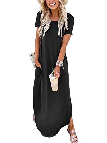 ANRABESS Womens Summer Maxi Dress Short Sleeve Casual Loose Long T Shirt Dresses Split Vacation Beach Sundress Travel Outfits