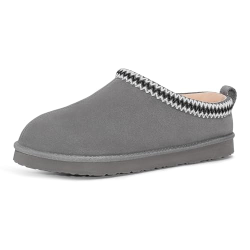 FITORY Men’s Winter Genuine Leather Slippers, Comfy Memory Foam Suede Shoes with Warm Fleece-Lined for Indoor and Outdoor ...