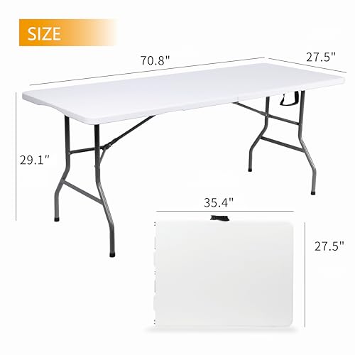 Vampire Killer 6FT Heavy-Duty Folding Table - Instant Setup Portable Utility Table for Large Gatherings, Indoor/Outdoor Ev...