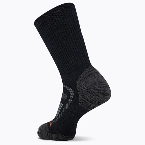 Merrell Men's and Women's Zoned Cushioned Wool Hiking Crew Socks-1 Pair Pack-Breathable Arch Support, Black, Large-X-Large