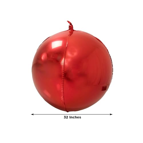 Efavormart 4-Pack 32" Orbz Mylar Foil Balloons, Metallic Red Large Round Sphere Helium or Air-Filled Party Decorations