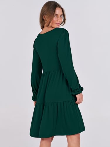 ANRABESS Womens Long Sleeve Dress 2026 Fall Casual V Neck Tiered Flowy Short Dresses Spring Beach Travel Vacation Clothes