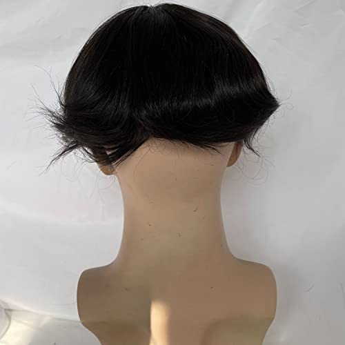 Men's Hairpiece European Human Hair Toupee 10x8inch HD Swiss Lace Super Thin Skin Back Hair Replacement Wig Natural Black Color