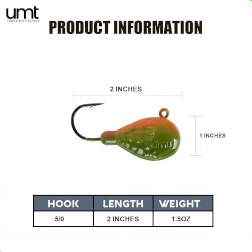UMT Flat Head 1.5oz Rockaway Wrecker Blackfish Jig Orange/Green – for Blackfish, Porgy, Fluke, Sea Bass – 1, 5, 10 Pack Bu...