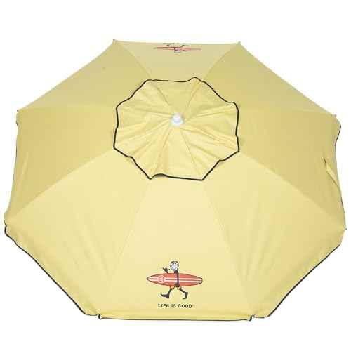 Life is Good 6.5' Outdoor Beach Umbrella with ANCHORX Heavy Duty High Wind Stability Sand Anchor and Carrying Bag