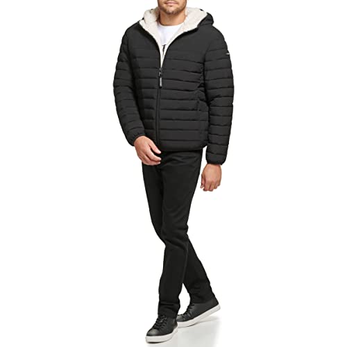 Calvin Klein Men's Lightweight Packable Down Jacket With Fleece Bib and Removable Hood