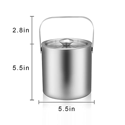 LUCKYGOOBO Mini Ice Bucket Portable Double Wall Ice Bucket with Tong,Stainless Steel Hotel Bucket/Champagne/Beverage Bucke...