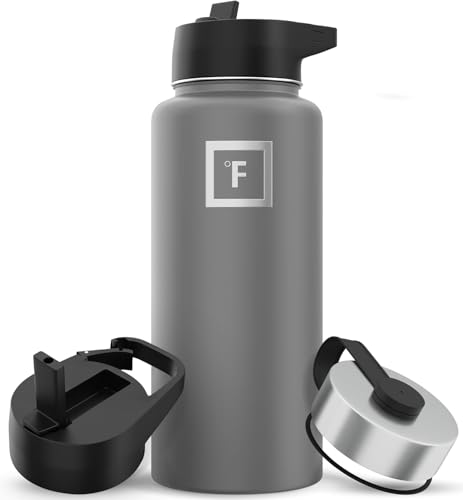 IRON °FLASK Camping & Hiking Hydration Flask with Straw, Wide Mouth Insulated Stainless Steel Sports Water Bottle - 32 oz ...