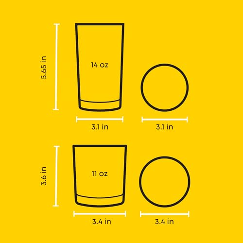 JoyJolt Alain Drinking Glasses Set of 8 Glass Tumblers. Highball 14oz Bar Glasses and Lowball 10oz Rocks Glasses Set. Cock...