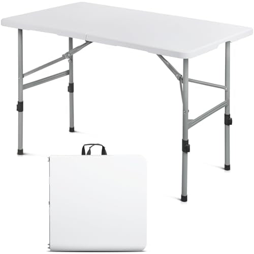 OS MOTOR 48 Inch Folding Table with Carry Handle, Portable Heavy Duty Plastic Utility Table with Steel Legs for Party, Wed...