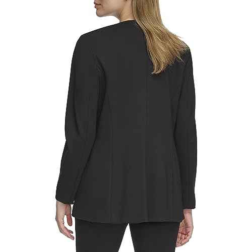 Calvin Klein womens Lightweight Ponte V Neck Utilitarian Pockets Jacket (Standard and Plus Size)
