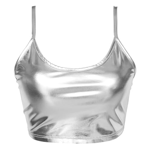 Vinaderhom Women's Metallic Crop Top Shiny Sleeveless Rave Bra Tops for Dancing Festival Costume