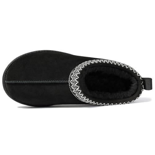 bebealy Genuine Suede Fuzzy Slippers for Women Winter Warm House Shoes Cozy Mini Boots for Indoor Outdoor