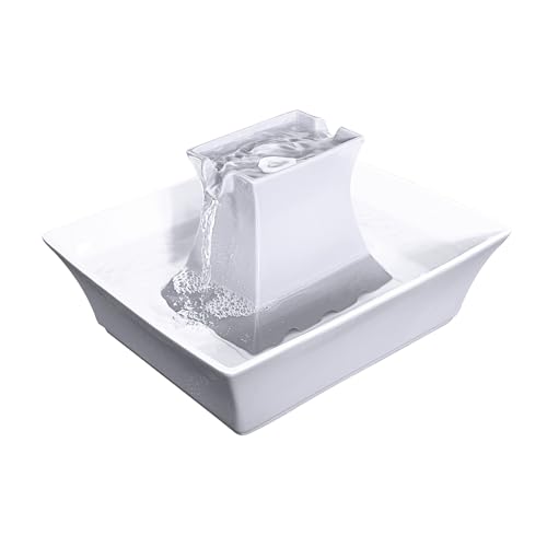 PetSafe Drinkwell Pagoda Fountain - Hygienic Ceramic Continuous Flowing Fountain - Elevated Upper Bowl & Double Free-Falli...