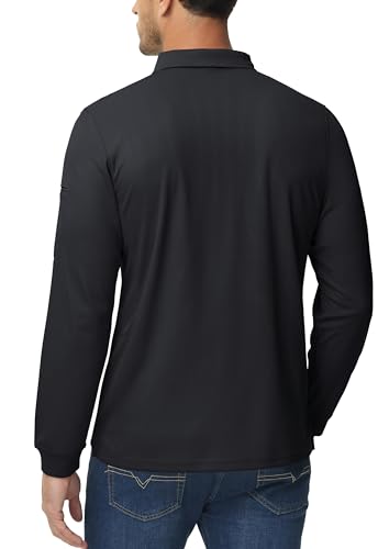 MAGCOMSEN Men's Polo Shirts 3 Button Quick Dry Performance Long Sleeve Tactical Shirts Pique Jersey Golf Shirt