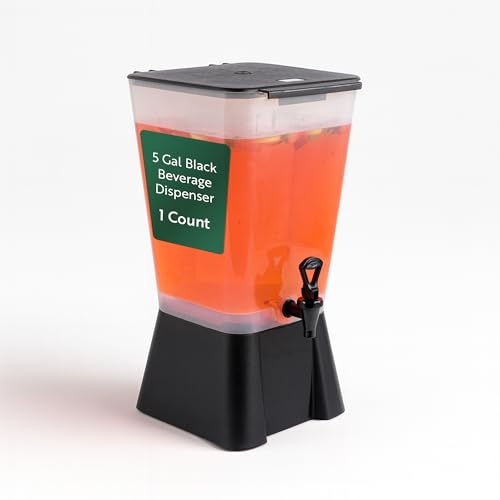 Restaurantware Bev Tek 5 Gallon Drink Dispenser 1 Dishwashable Beverage Dispenser--Detachable Tank Includes Decals Black P...