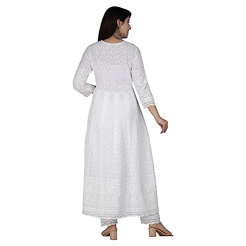JG JAI GOVINDAM Chikankari Cotton Anarkali Indian Kurti for Women Summer Dress Kurta Pant with Dupatta Set Pakistani Kurta