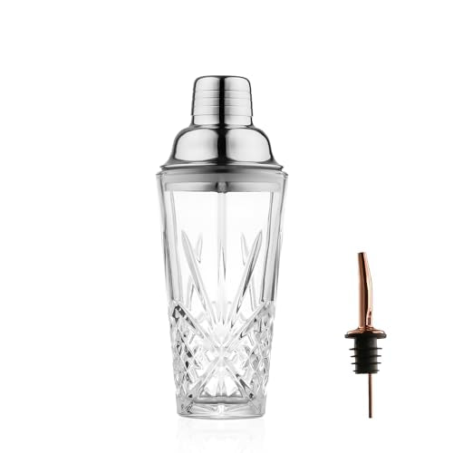 Martini shaker Glass-Cocktail Shaker-Crystal Shaker(No Lead)-Drink Glass for Espresso, Holiday, Mixology, BBQ,Valentine Gi...