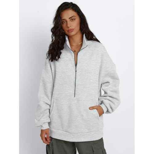 Trendy Queen Womens Half Zip Oversized Sweatshirts Casual Pullover Long Sleeve Shirts Fall Fashion 2024 Winter Clothes