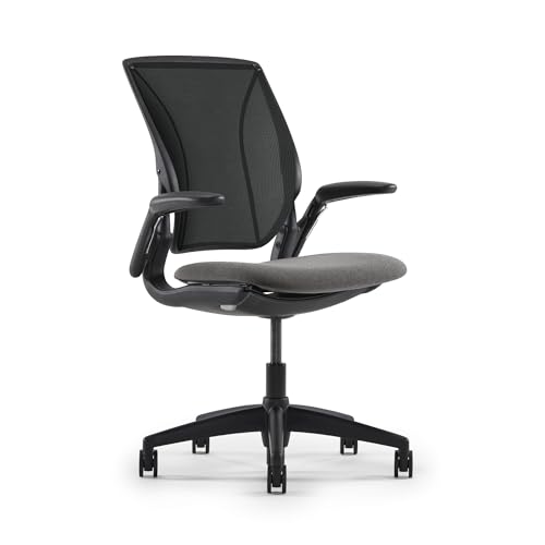 Humanscale World LM Black Catena Mesh Ergonomic Office Chair for Desk with Slate Gray Autumn Seat, Adjustable Simple Desk ...