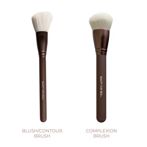Beauty For Real Essential Pro Complexion Brush Set - Includes 4 Brushes: Blush/Contour, Complexion, Powder & Concealer - Vegan & Cruelty Free