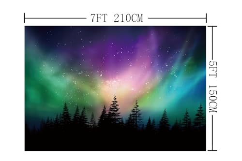 7X5FT Fabric Northern Lights Backdrop Forest Aurora Borealis Night Sky Portrait Background Birthday Party Decoration Banne...