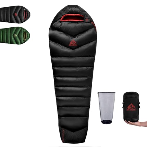 BUERTS Ultralight Camping Sleep Set: 620FP Down Sleeping Bag + 30s Quick-Inflate Mat & Pillow Combo, Portable & Ultralight...