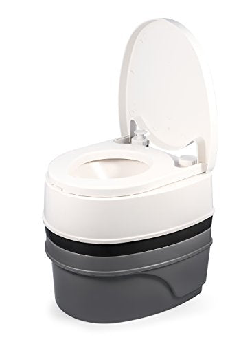 Camco Premium Portable Travel Toilet With Three Directional Flush and Swivel Dumping Elbow | Designed for Camping, RV, Boa...