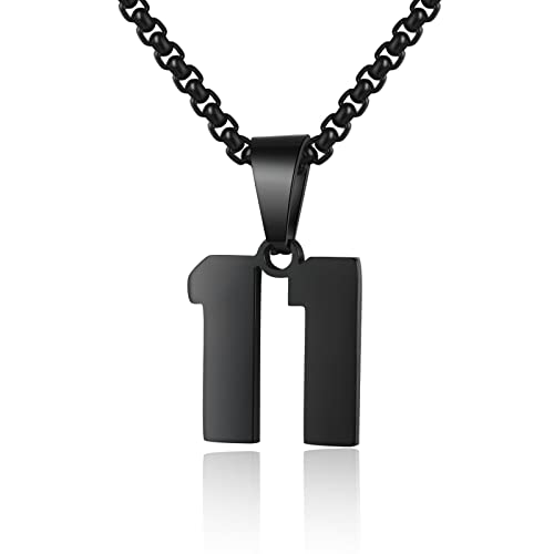 Number Necklace for Boy Black Athletes Number Stainless Steel Chain 00-99 Number Charm Pendant Personalized Sports Jewelry for Men Basketball Baseball Football