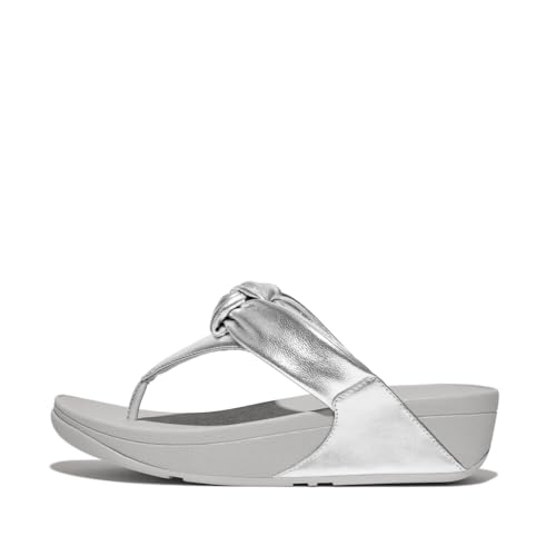 FitFlop Women's Lulu Padded-Knot Metallic-Leather Toe-Post Sandals Silver 7 Medium