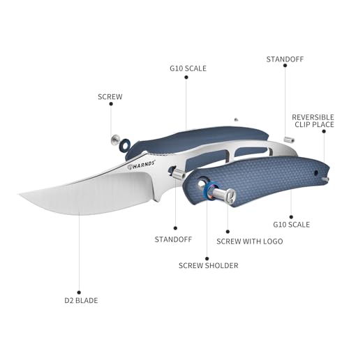 Harnds Shark Outdoor Knife Fixed Blade with Kydex Sheath D2 Steel Blade Ideal Camping Premium Survival Bushcraft (Gray - S...