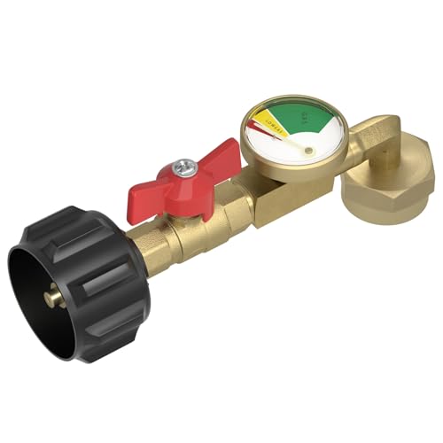 Rushare Upgraded Propane Refill Adapter for 1 lb. Tanks, with Valve and Gauge, Fill 1 lb Bottles from 20 lb Tank, 90-Degre...