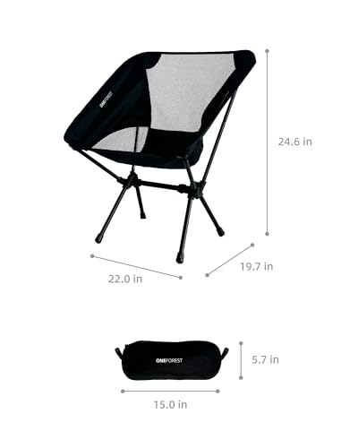 ONEFOREST Camping Chair, Foldable Portable Backpacking Chair for Beach Camp Hiking Outdoor Sport, Black