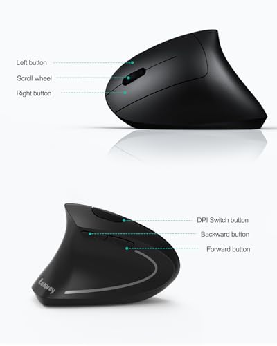 Lekvey Left Handed Ergonomic Mouse, Vertical Wireless Mouse for Left Hand, 2.4G USB Carpal Tunnel Lefty Mouse, 3 Adjustabl...