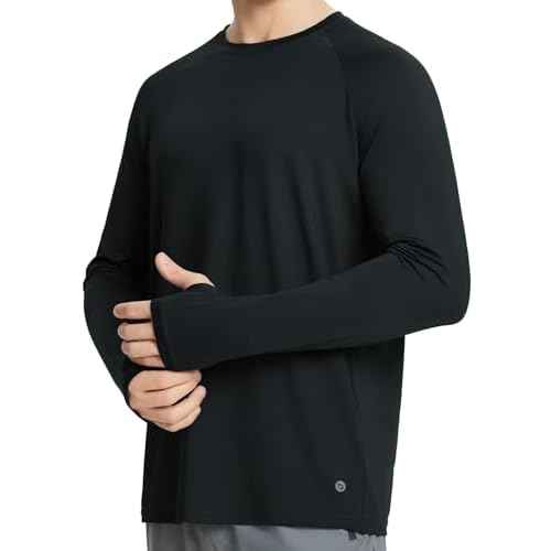 baleaf Men's Long Sleeve Running Shirts Sun Protection UV UPF 50+ T Shirts Workout Athletic Gym Quick Dry Zip Pocket