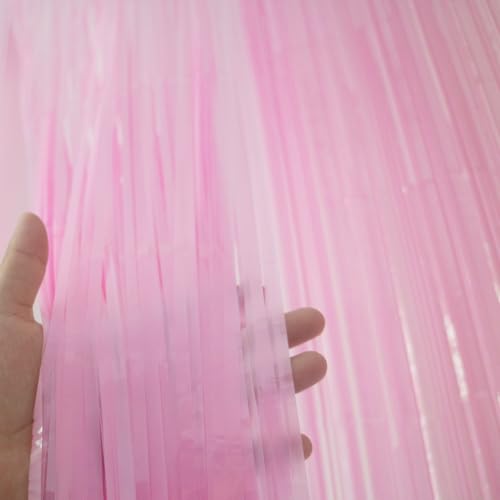 Light Pink Birthday Decorations - 4 Pack of 3.2x8.2ft Pink Foil Fringe Curtains Streamers Backdrop for Birthday Valentines...